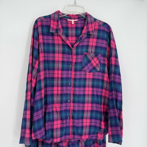 Victoria’s Secret Pajama Set Size L Pink Plaid 2 Piece Women’s Button Up Flannel - Picture 6 of 8